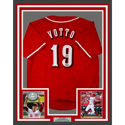 Framed Facsimile Autographed Joey Votto 33x42 Red Reprint Laser Auto Jersey - Image 1 of 2