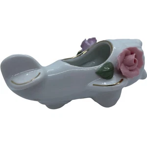 "Estatuilla de 4"" vintage arte plano blanco hecha a mano porcelana rosas hojas de oro" - Imagen 1 de 8