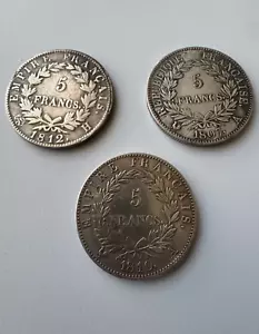 Set Coins 5 francs 1807, 1810, 1812 France Emperor Napoleon - Picture 1 of 2