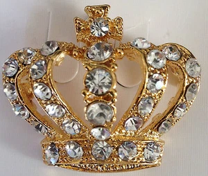 Queen crown brooch pin stunning diamonte gold silver plated broach royal designs - Picture 1 of 9