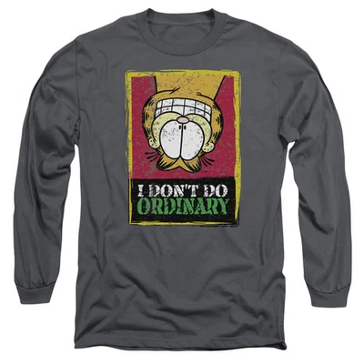Garfield I Dont Do Ordinary Mens Long Sleeve Shirt Charcoal Officially Licensed - Image 1 of 2