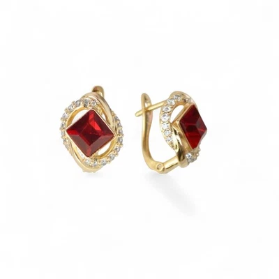 Pendientes chapados en oro 18k circonita roja cerradura inglesa pendientes idea de regalo de cumpleaños Foto 1 de 3