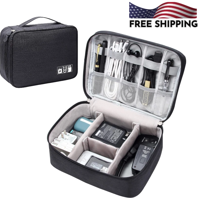 Bolsa organizadora de cables de viaje para electrónica USB cargador cable estuche de almacenamiento portador Foto 1 de 4