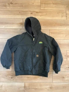 RARE Vintage Carhartt Canvas Duck Green Hooded Jacket 14806 Quilted Large - Bild 1 von 20