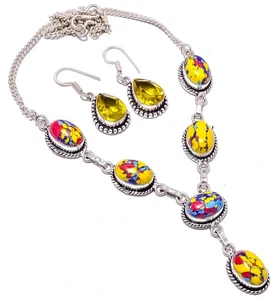 Mosaic Balloon Jasper & Citrine Antique Design Necklace Set M1596 - Picture 1 of 5