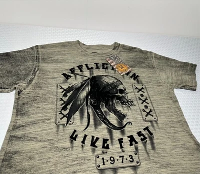 ¡NUEVO CON ETIQUETAS! Camiseta Affliction American Customs Apache Garage Para Hombre XL Fieltro Calavera Y2K Foto 1 de 4