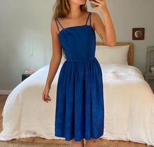Vintage 1950's Cobalt Blue/Royal Blue Jacquard Silk Dress - Picture 1 of 3