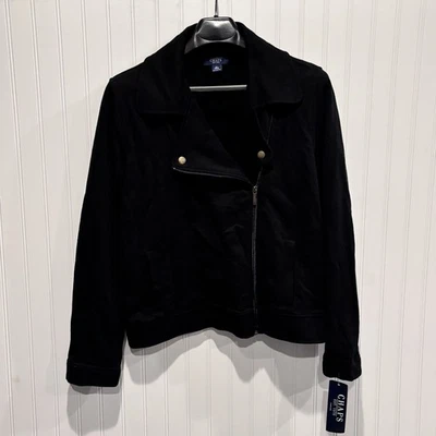 Chaqueta de Motociclista Chaps XL Negra Algodón Cremallera Frontal Botón Dorado Informal Nueva con Etiquetas Foto 1 de 4