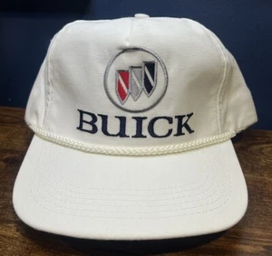 Vintage Buick White Snapback Hat Cap With Red Blue Logo Rope Trim 1980s Car - Picture 1 of 7
