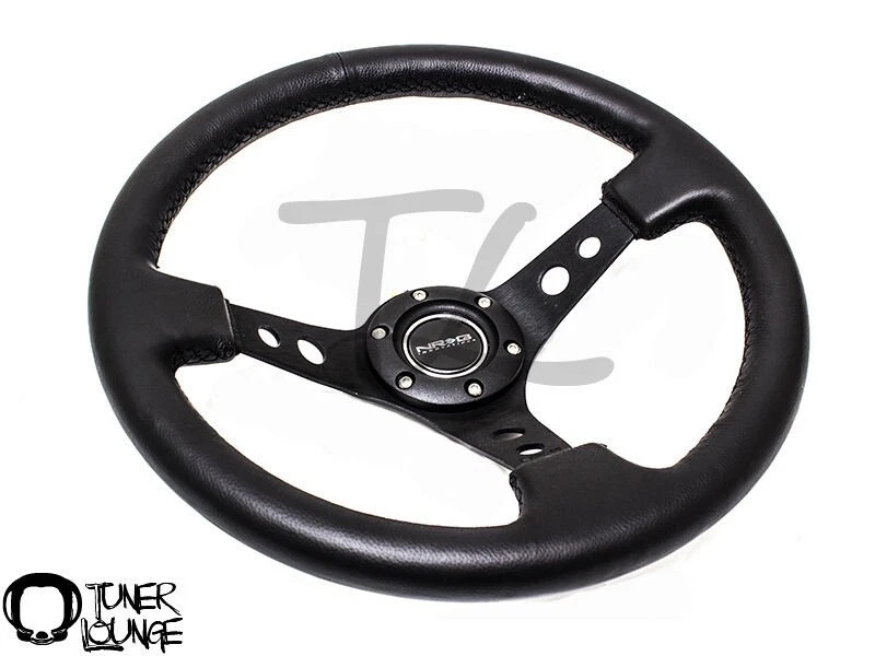 NRG STEERING WHEEL 350MM SPORT 3" DEEP BLACK LEATHER W/ BLACK SPOKE ST-006R Foto 1 de 1