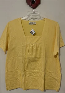 Collections Etc Womens 2xl Yellow Short Sleeved Cotton Blouse NWT! M1327 - Picture 1 of 4