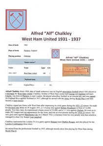 ALF CHALKLEY WEST HAM UTD 1931-1937 EXTREMELY RARE ORIGINAL HAND SIGNED CUTTING