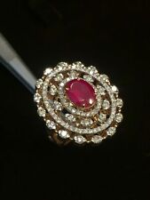 Pave 6.98 TCW Natural Diamonds Ruby Cocktail Wedding Ring In 585 Solid 14K Gold