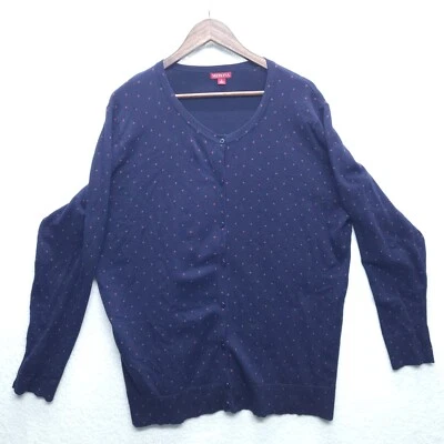 Cárdigan suéter Merona para mujer talla 2 azul marino a lunares con botones delanteros manga larga Foto 1 de 4