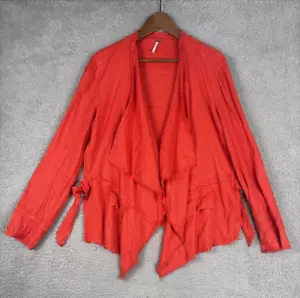 Free People Giacca Drappeggiata Bordo Grezzo Donna Tg Large Misto Lino Aperto-Fronte - Foto 1 di 8