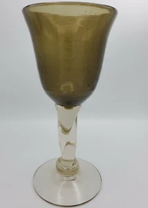 VTG Smoky Quartz Heavy Art Glass Vase 13" Tall Chalice Bubble Crackle Brown Gray - Picture 1 of 12