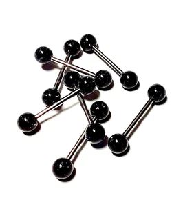 Barbell Tongue Nipple Ring Acrylic/Steel 14 Gauge 5/8" 6mm Glitter Black - Picture 1 of 3