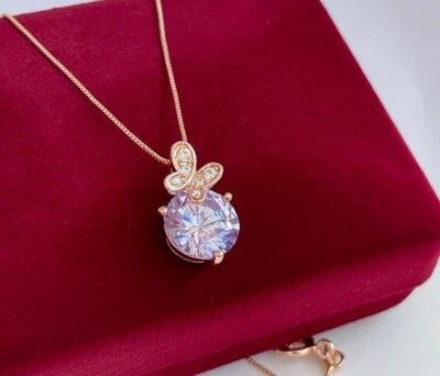 Luxus Halskette Schmetterlinge Anhänger Zirkonia Rolled Rosegold 18K vergoldet - Bild 1 von 4