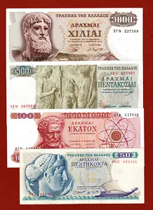 Greece Lot of 50, 100, 500, 1000 Drachma of 1964, 1967, 1968, 1970 Very Nice !! - Picture 1 of 2