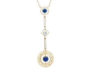 0.48ct Sapphire and 0.09ct Diamond, 15ct Yellow Gold Pendant Antique Circa 1910 - Picture 1 of 14