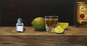 Tequila Shots w/Salt-Giclee Print on Paper -Liquor Artwork-Jose Cuervo-Bar Print - Picture 1 of 5