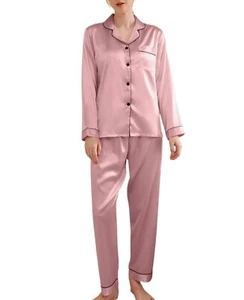 Women's Silk Satin Pajama Set 2Pcs long sleeve Bridal Bridesmaid PJs Sleepwear - Picture 1 of 71