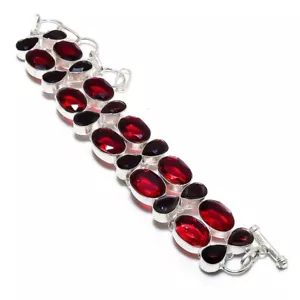 Garnet Handmade Gemstone 925 Sterling Silver Jewelry Bracelet 7-8 - Picture 1 of 2