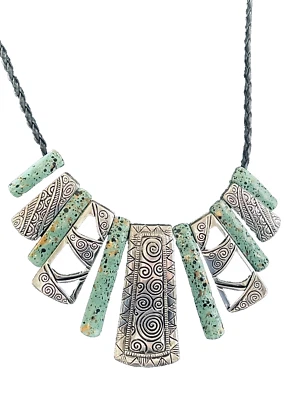 Collar Colgante Pergamino Plateado Colgante Color Turquesa Esmalte Moteado 20" Foto 1 de 3