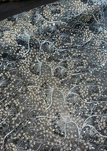 1m Grey  Lurex Embroided Sequin  Bridal lace Fabric58” wide - Picture 1 of 5