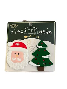 Modern Baby Infant 2 Pack Teethers Silicone Christmas Tree Santa Claus Food Grad - Picture 1 of 7