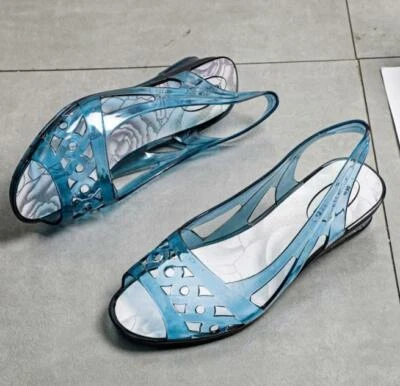 Sandalias de playa de verano peep toe PVC con cordones informales de tacón de cuña huecas nuevas Foto 1 de 4