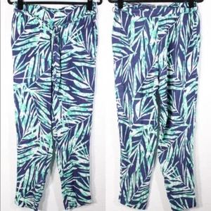 BCBGMaxazria Blue Green Palm Print Paper Bag Pants Size M - Picture 1 of 12