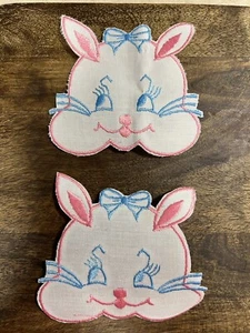 Vintage Embroidered Bunny Iron-on Patches Lot Of 2 - Picture 1 of 4