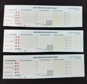 40K Ultramarines 3 Transfer Sheets Decals Primaris Space Marines Dark Imperium - Picture 1 of 1