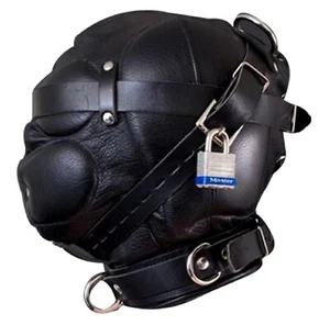 Unisex Sensory Hood Deprivation Bondage Schwarz Maske Echtleder Fessel BDSM - Bild 1 von 2