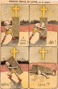DESSIN HUMORISTIQUE POLITIQUE LEMOT 1903 GRANDE SEANCE DE LUTTE EGLISE - Picture 1 of 1