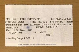 2002 STATUS QUO THE HEAVY TRAFFIC TOUR IPSWICH UK CONCERT TICKET STUB DOWN DOWN - Picture 1 of 2
