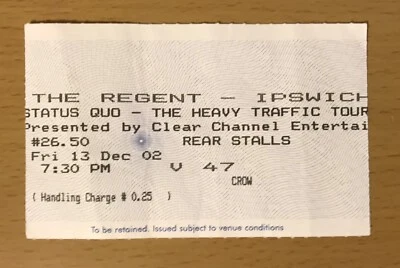 2002 STATUS QUO THE HEAVY TRAFFIC TOUR IPSWICH UK CONCERT TICKET STUB DOWN DOWN - Image 1 of 2