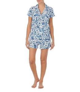 Ralph Lauren ESF-12464 Boxer in maglia con colletto intagliato, blu paisley, taglia SM - Foto 1 di 2