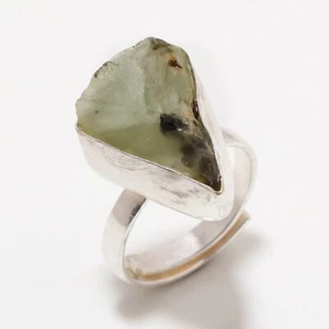 925 Sterling Silver Green Prehnite Raw Gemstone Handmade Rings Jewelry Adjust. - Imagen 1 de 3