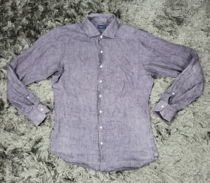 Proper Cloth Dress Shirt Mens Medium Blue 100% Linen Long Sleeve Button Up Logo - Picture 1 of 17