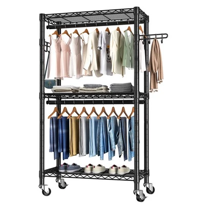 Perchero de alta resistencia con ruedas, estantería de alambre ajustable de 3 niveles... Foto 1 de 4