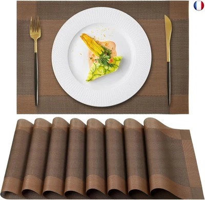 Gucass Lot de 8 Sets de Table Lavable, Sets de Table Plastique PVC, Tissé  - Photo 1/4