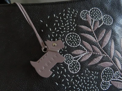 Radley embroidered genuine leather carry handbag black n taupe + Dust bag Radley - image 1 of 4
