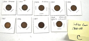 LOT (9) Indian Head Pennies One Cent 1900-1908 w Liberty 3 Dmnds Coin Flips B131 - Picture 1 of 24