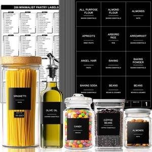 288 Etichette Dispensa per Contenitori Alimentari, Nero Prestampato Minimalista Impermeabile St - Foto 1 di 12