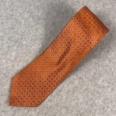 Corbata de seda XMI Platinum para hombre naranja azul geométrica hecha a mano negocios informal Foto 1 de 4