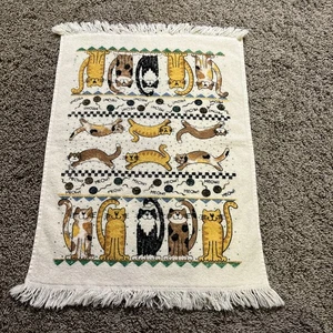 Vintage B&D verspieltes lächelndes Katzenmuster Baumwolle Handtuch Crazy Cat Lady - Bild 1 von 8