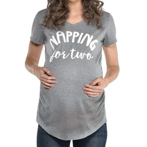 Napping For Two Novelty Graphic T-Shirt Maternity Pregnancy Shirt S/M NEW - Picture 1 of 3