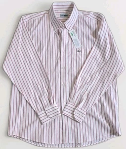 Negligee Lacoste Hemd Neu Bnwt Koralle Rot Rosa Streifen M 16 1/2 42 Vintage Französisch - Bild 1 von 9